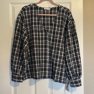 Treasure & Bond Check V Neck Button Up XL